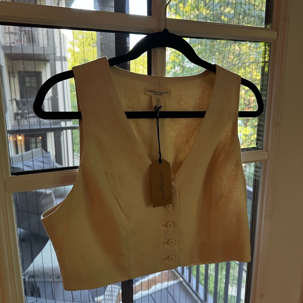 Christian Siriano Linen Blend Button Crop Top – Size 10